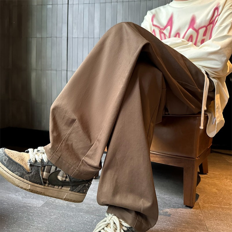 Herren Weitgeschnittene Palazzo-Loungehose mit Tunnelzug, hoher Taille und fließender Baumwollmischung Drune