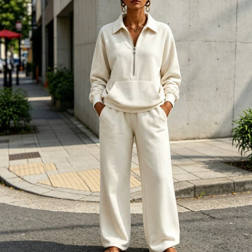 Damen Lässiges Sweat-Set mit Halbzip-Pullover und weiter Jogginghose Drune