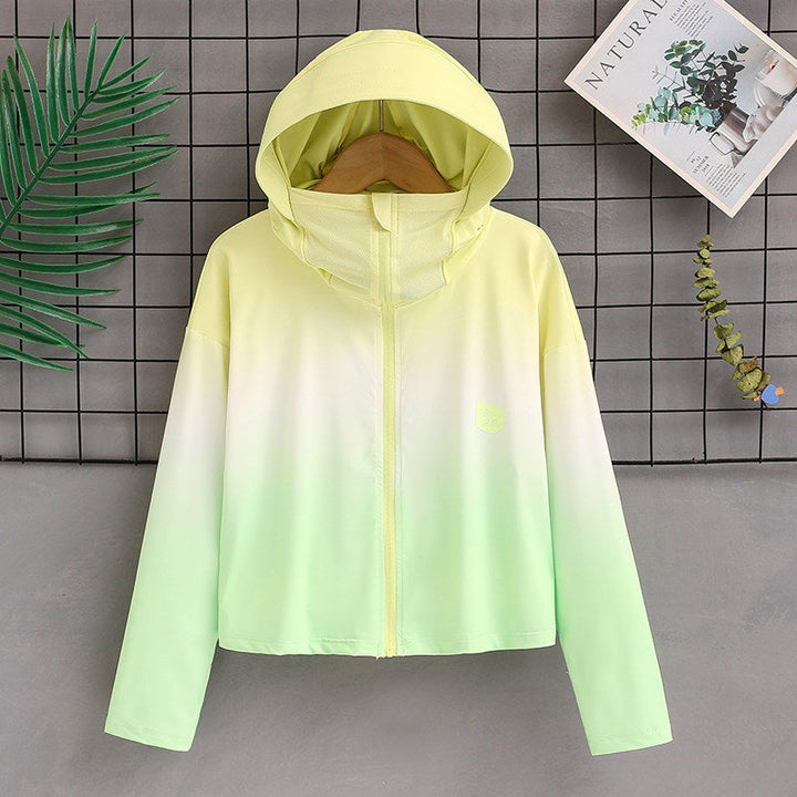 Damen nan ultraleichte Sonnenschutz-Hoodie mit Ombre-Verlauf und kurzem Schnitt Drune