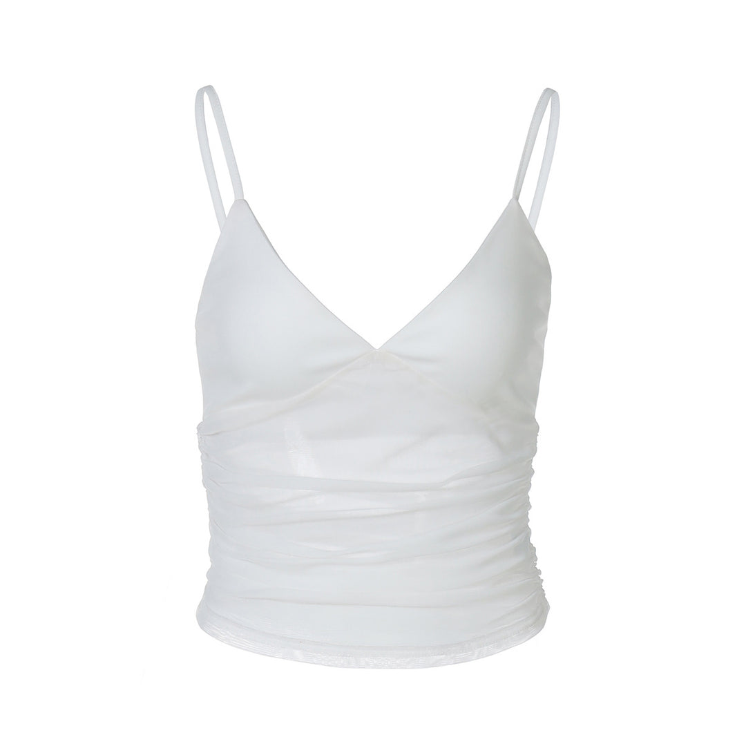 Damen Spaghetti-Träger Blusenoberteil mit transparenter Drapierung Drune