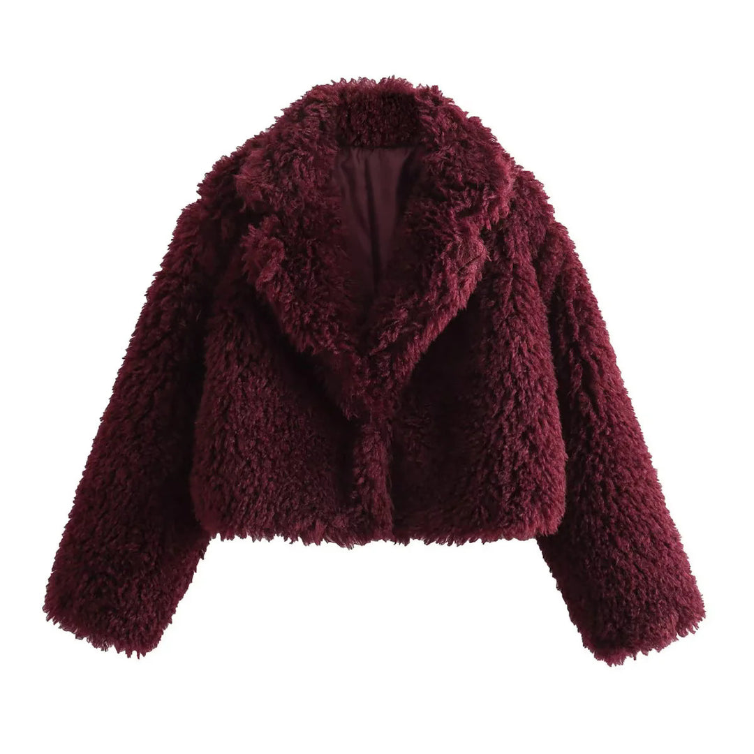 Damen nan kurz geschnittene Teddy-Jacke mit großem Reverskragen und wattiertem Futter Drune