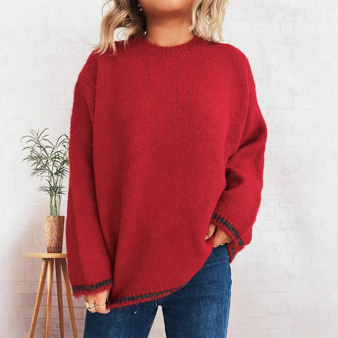 Damen lässiger Wohlfühlpullover mit blockfarbenem Design Drune