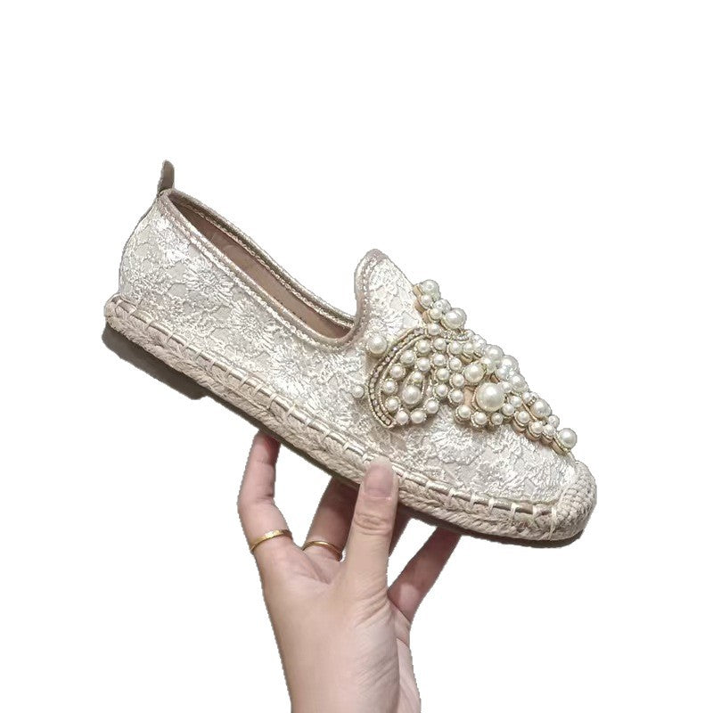 Damen nan bestickte Espadrilles mit handverzierten Perlenapplikationen Drune