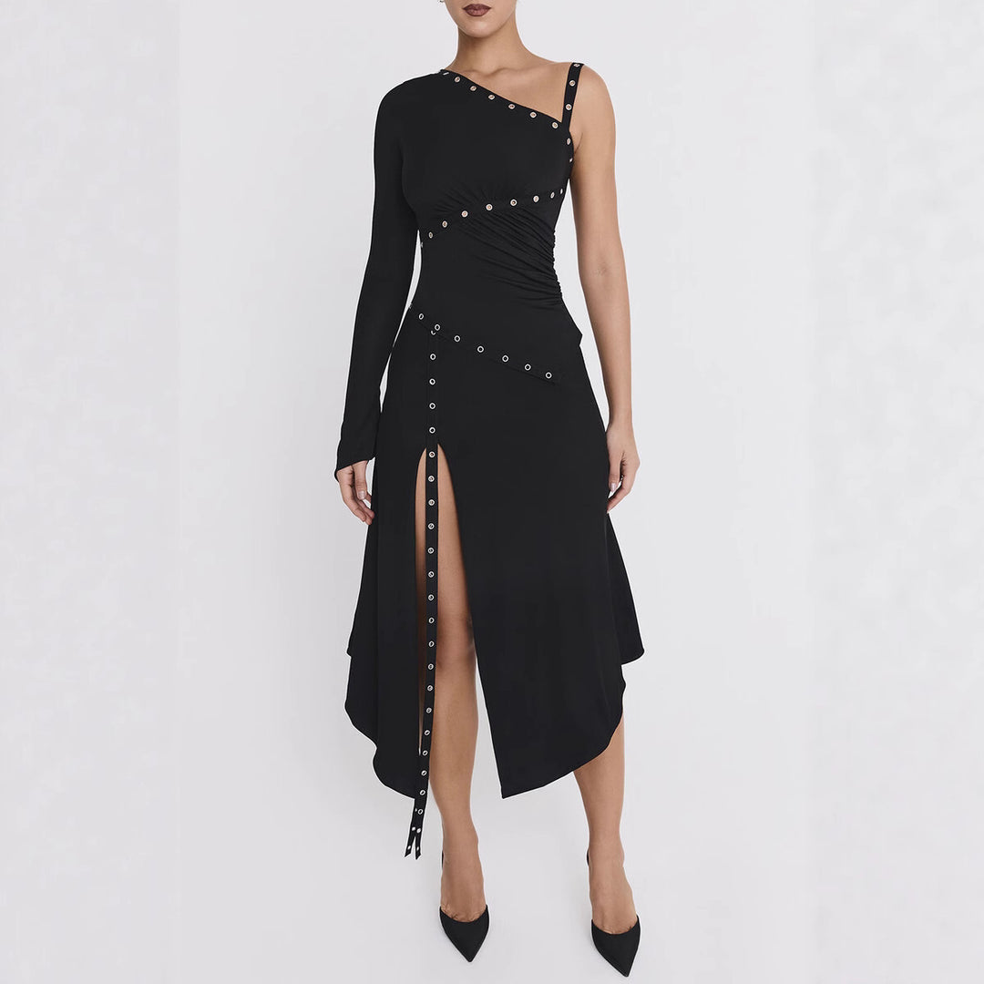 Damen Elegantes Oberteil mit asymmetrischem Schnitt und dekorativen Ösen Drune