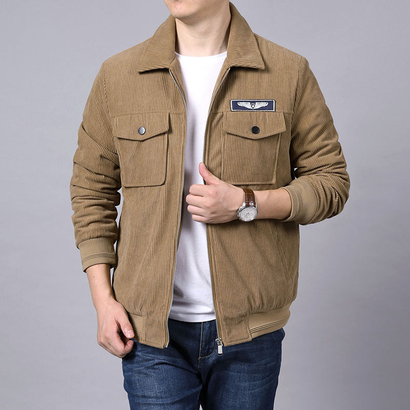 Herren Cord‑Workerjacke im Hemdjacken‑Look mit Brustpattentaschen und Reißverschluss Drune