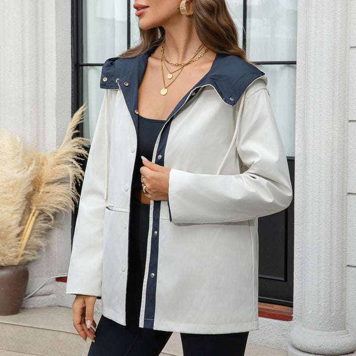 Damen Wasserabweisende Kapuzenjacke mit Druckknopf-Front, Tunnelzug und Eingrifftaschen Drune