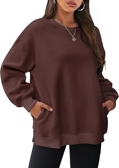 Damen nan lässiger Oversize-Sweatpullover mit seitlichen Eingrifftaschen, geripptem Saum und überschnittener Schulter Drune