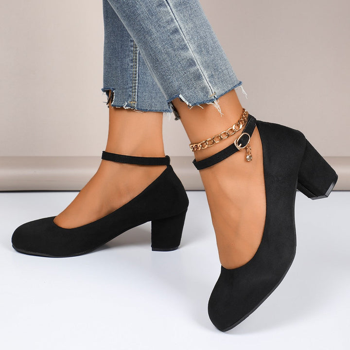 Damen nan elegante Riemchenpumps mit verstellbarem Knöchelriemen und breitem Blockabsatz Drune