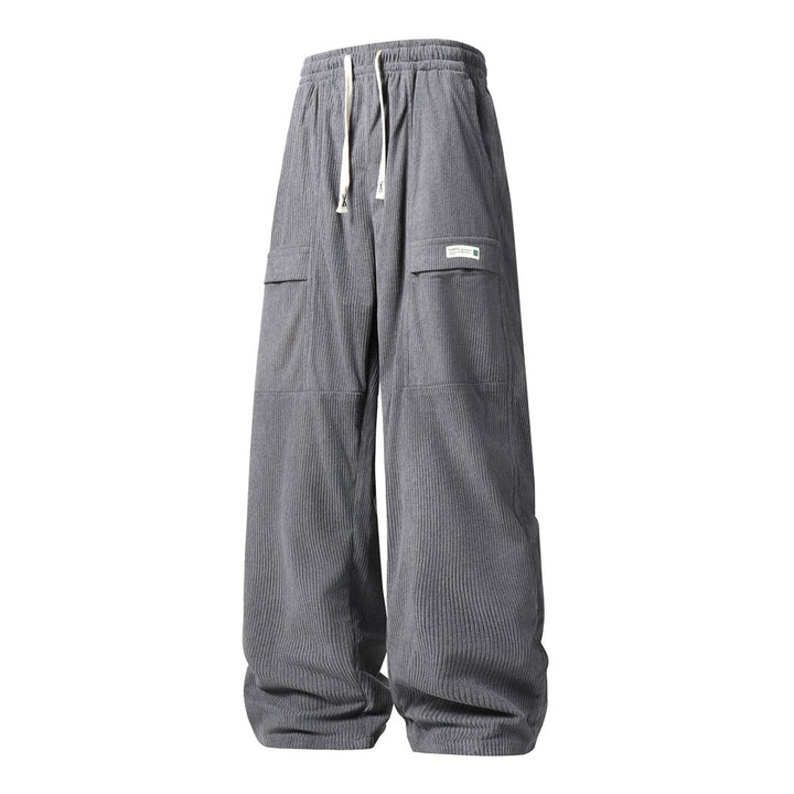 Herren Weite Cord-Cargohose mit Tunnelzugbund, Klapptaschen & gerippter Struktur Drune