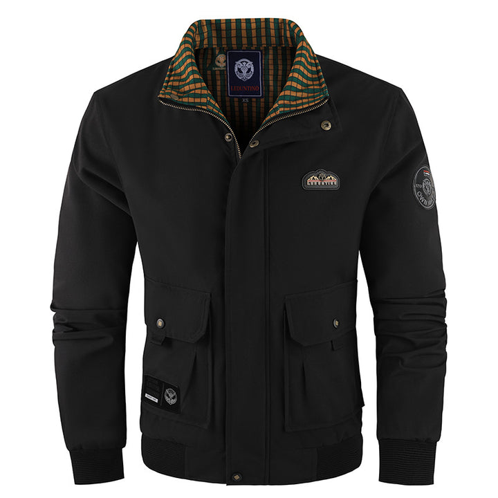 Herren nan windabweisende Harrington-Bomberjacke mit kontrastkariertem Innenfutter, Druckknopfklappen und elastischen Bündchen Drune