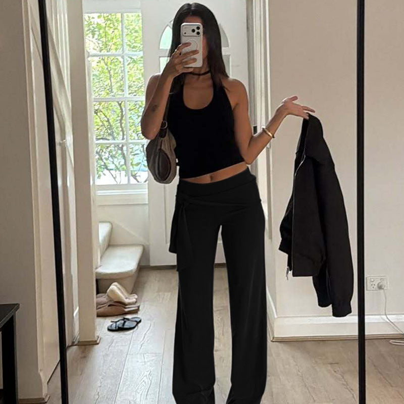 Damen Fließende Palazzohose mit stylischem Wickelband Drune