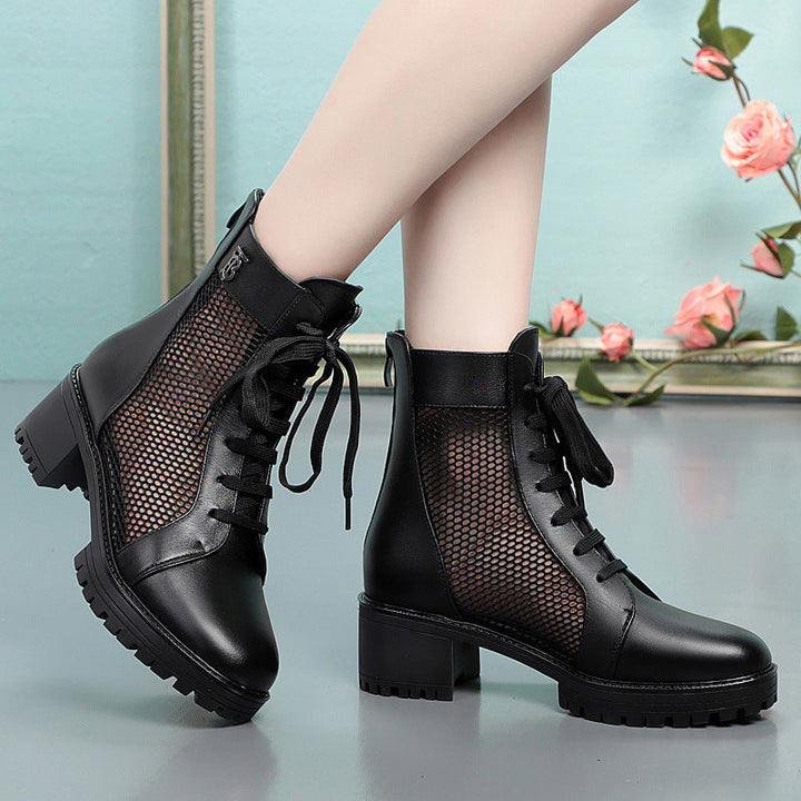 Damen Trendige Schnür-Stiefeletten mit Mesh-Einsatz und robustem Blockabsatz Drune