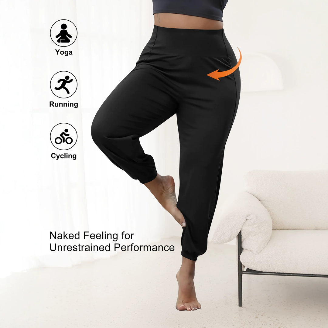 Damen Harem-Loungehose mit hoher Taille, taillierendem Schnitt und elastischen Bündchen Drune
