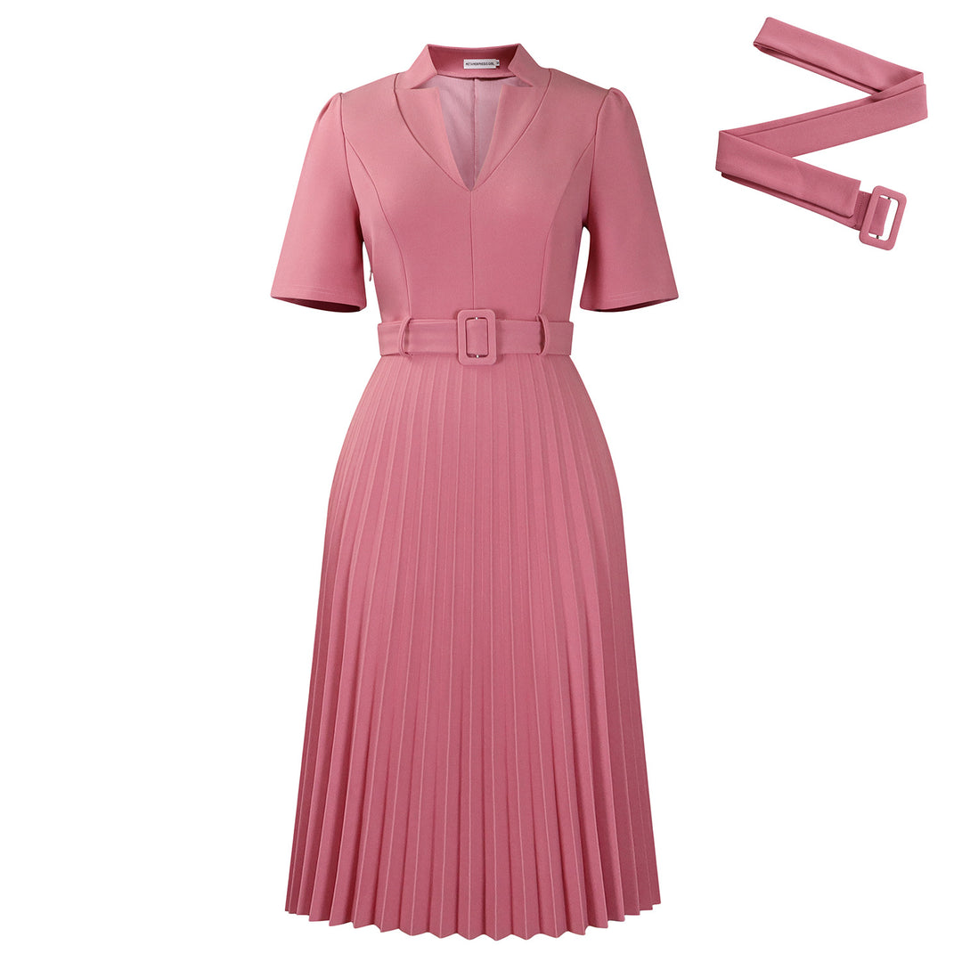 Damen Plissee Kleid mit eleganter Taillierung und modischem Gürtel Drune