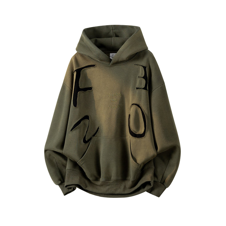 Unisex Oversize Kapuzenpullover mit handschriftlichem Grafik-Print, Kängurutasche & geripptem Saum Drune