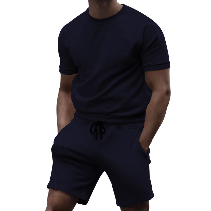 Herren nan kurzärmeliges Sweat-Set aus weichem Sweatstoff mit Rundhalsshirt und Kordelzug-Shorts Drune