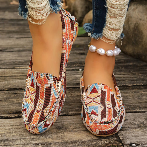 Damen Metallic Mokassin mit Noppenlaufsohle und Ziermetalldetail Drune