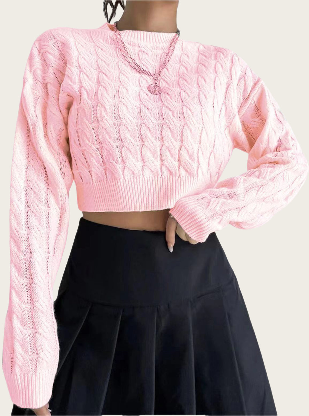 Damen kuscheliger Cropped Pullover mit Zopfmuster Drune