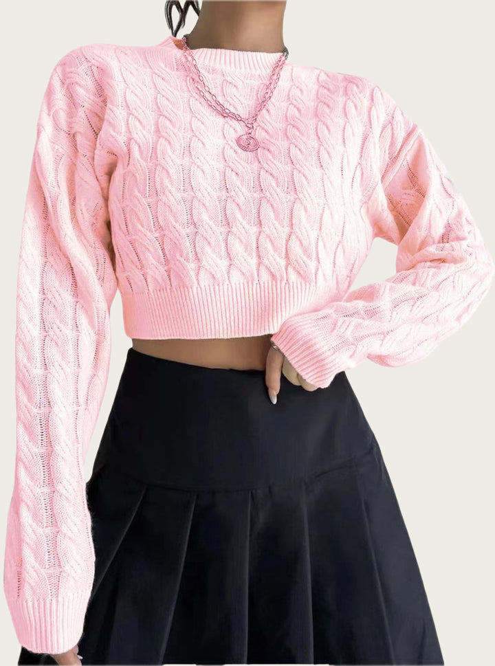 Damen kuscheliger Cropped Pullover mit Zopfmuster Drune