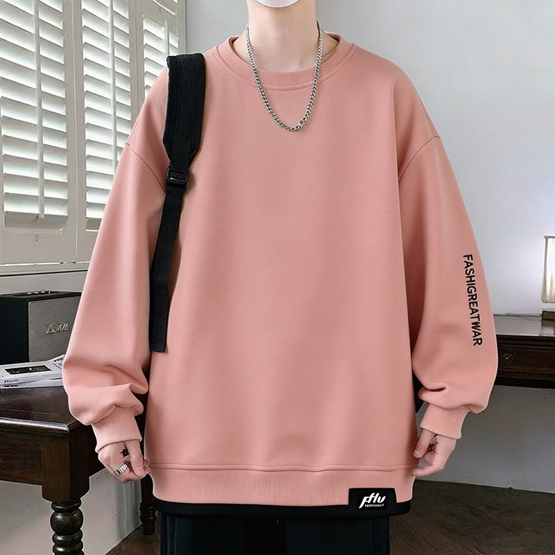 Herren Oversize‑Sweatshirt mit kontrastierenden Ärmeln, Rundhalsausschnitt & Labelpatch Drune