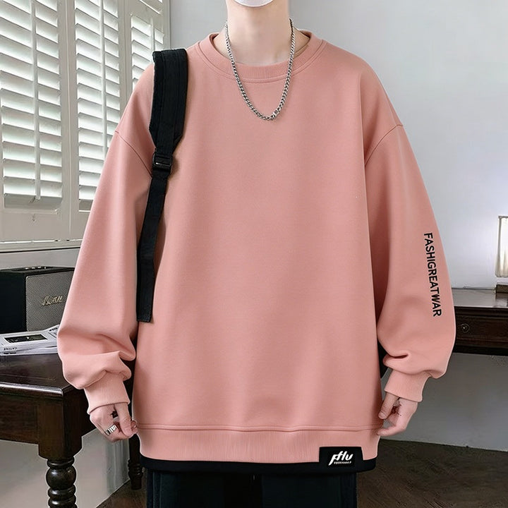 Herren Oversize‑Sweatshirt mit kontrastierenden Ärmeln, Rundhalsausschnitt & Labelpatch Drune