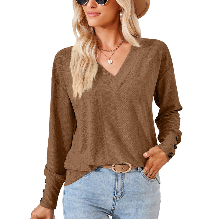 Damen Langarmbluse mit raffiniertem V-Ausschnitt und strukturiertem Design Drune