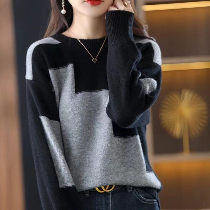 Damen Gemusterter Strickpullover mit geometrischem Design Drune