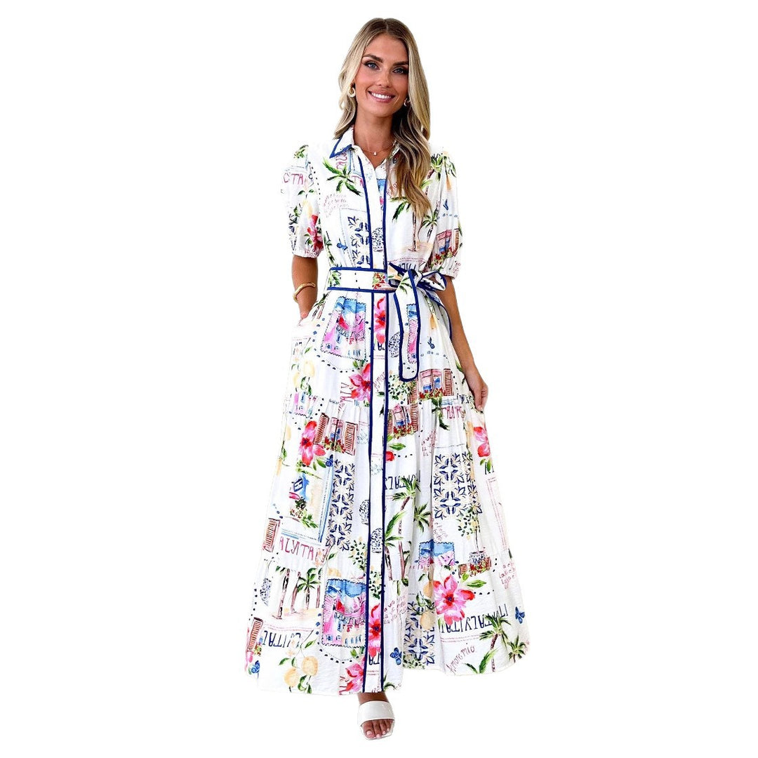 Damen Luftiges Maxikleid mit floralem Grafikdesign und praktischen Taschen Drune