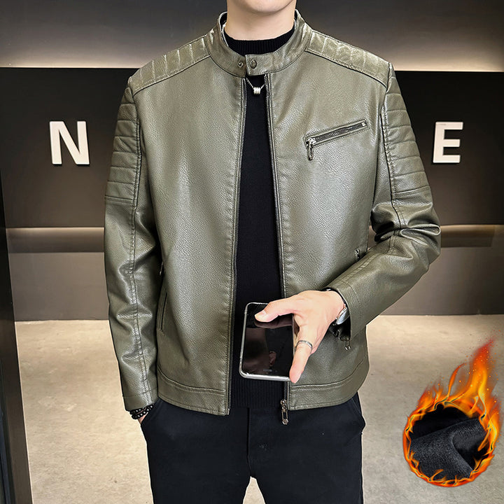 Herren Modische Kunstlederjacke mit Stehkragen Drune 1788322179