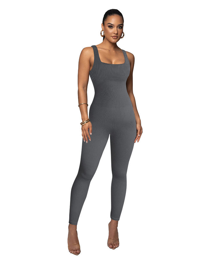 Damen Figurbetonter Strick-Jumpsuit mit Quadrat-Ausschnitt Drune