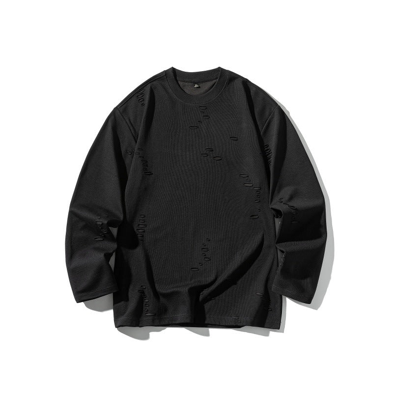 Unisex Oversize-Sweatshirt aus schwerer Baumwollmischung mit Distressed‑Effekt und feiner Waffelstruktur Drune
