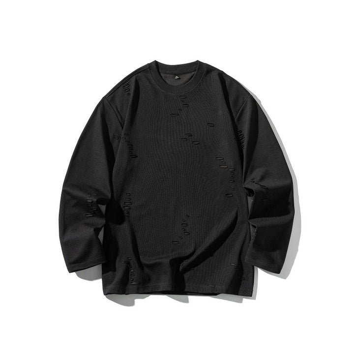Unisex Oversize-Sweatshirt aus schwerer Baumwollmischung mit Distressed‑Effekt und feiner Waffelstruktur Drune