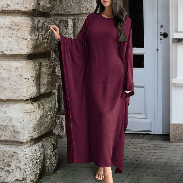 Damen nan fließendes Maxikleid mit weiten drapierten Ärmeln aus Viskosemix Drune