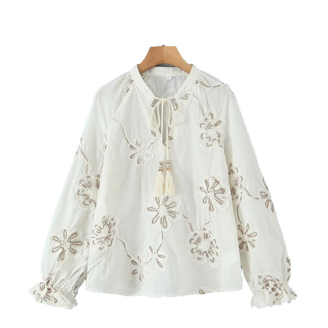 Damen Elegant bestickte Bluse mit Raffungen Drune