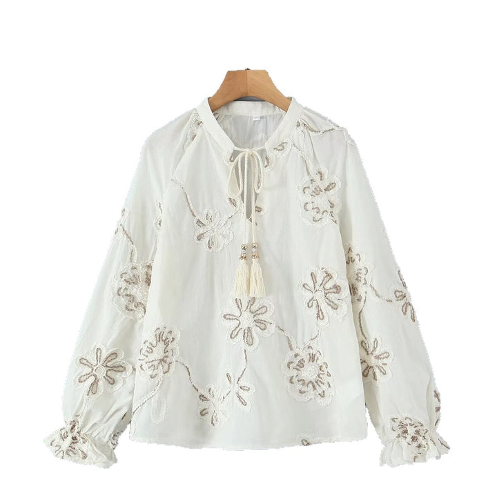 Damen Elegant bestickte Bluse mit Raffungen Drune