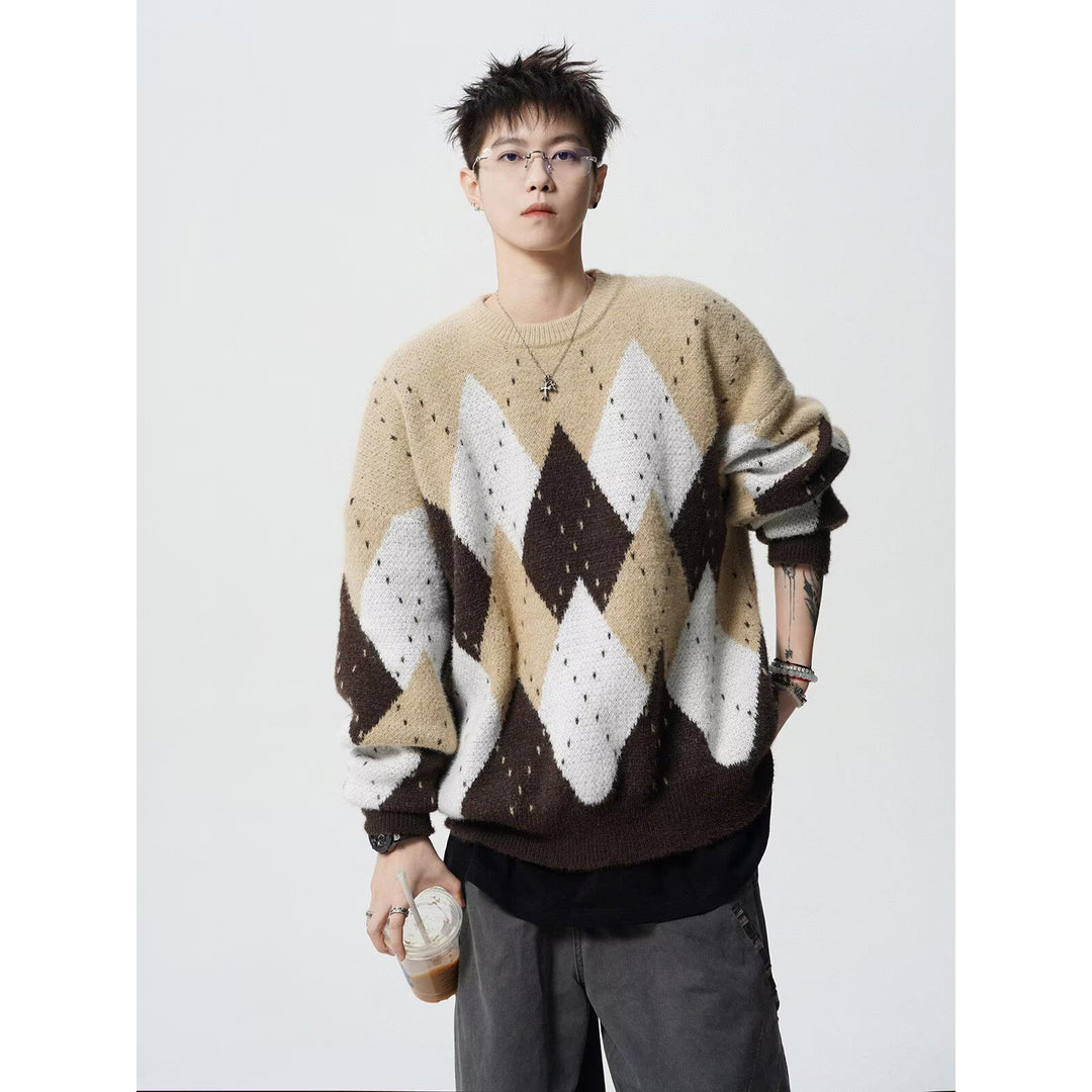 Unisex Grobstrickpullover mit Rautenmuster Drune