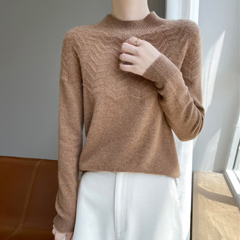Damen Weicher Feinstrick-Mockneckpullover mit Chevron-Ajour und Kaschmirlook Drune