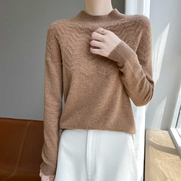 Damen Weicher Feinstrick-Mockneckpullover mit Chevron-Ajour und Kaschmirlook Drune