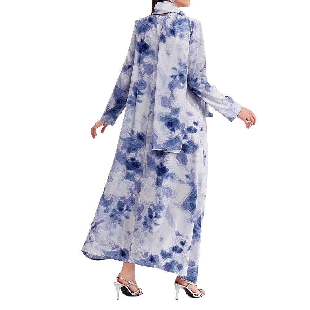 Damen Maxikleid mit kunstvollem Muster und elegantem Stehkragen Drune