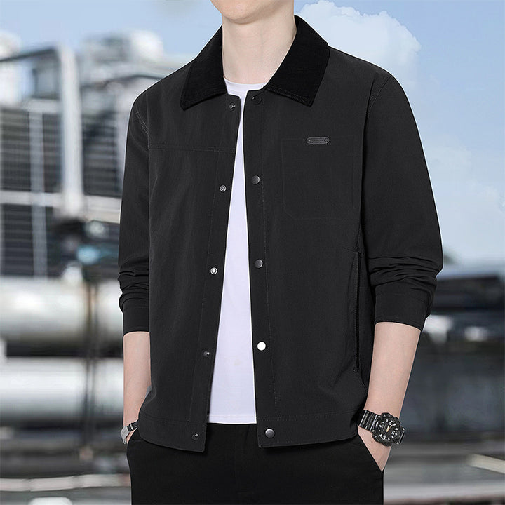 Herren Leichte Freizeitjacke mit Cordkragen, Druckknopfleiste und verdeckten Reißverschlusstaschen Drune