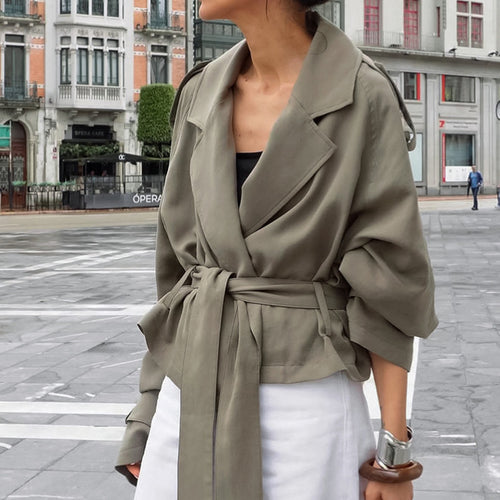 Damen Modische Oversized-Jacke mit Bindegürtel und raffinierter Schnittführung Drune