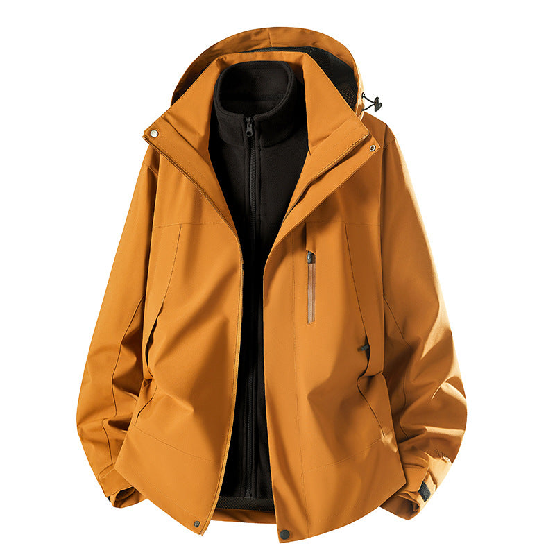 Herren zweiteilige Softshelljacke mit herausnehmbarer Fleece-Innenjacke, verstellbarer Kapuze und wasserabweisender Membran Drune