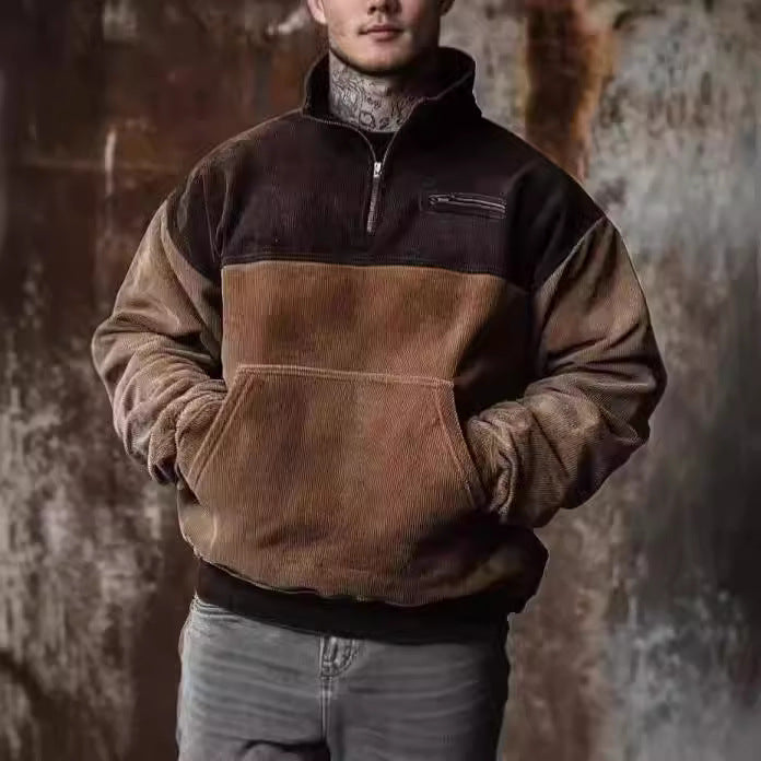 Herren lässiger Stehkragenpullover aus samtigem Material und praktischen Taschen Drune