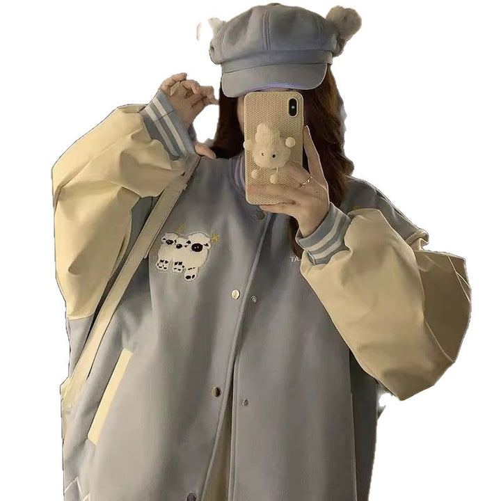 Damen Bomberjacke mit verspieltem Tiermotiv und farbigen Ärmeln Drune