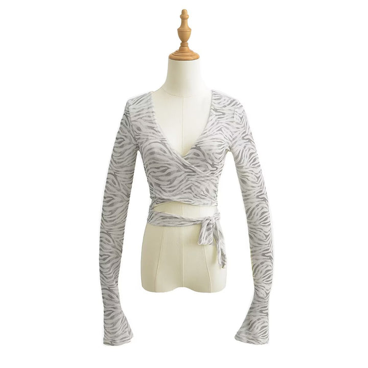 Damen cropped Langarmtop mit raffiniertem Knoten-Design und elastischem Stoff Drune