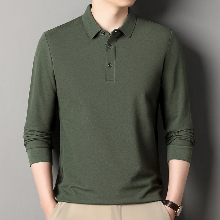 Herren Langarm‑Polo aus atmungsaktivem Baumwoll‑Stretch mit feinem Polokragen Drune
