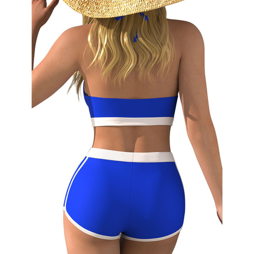 Damen Bikini-Oberteil mit tiefem V-Ausschnitt und knöchellanger Shorts Drune