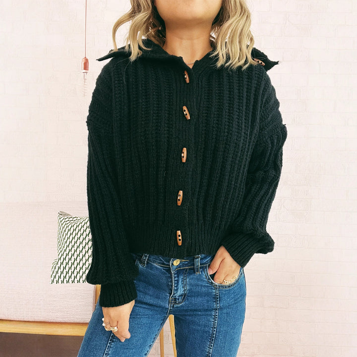 Damen modischer Strickcardigan mit Knopfdetails und Kapuze Drune
