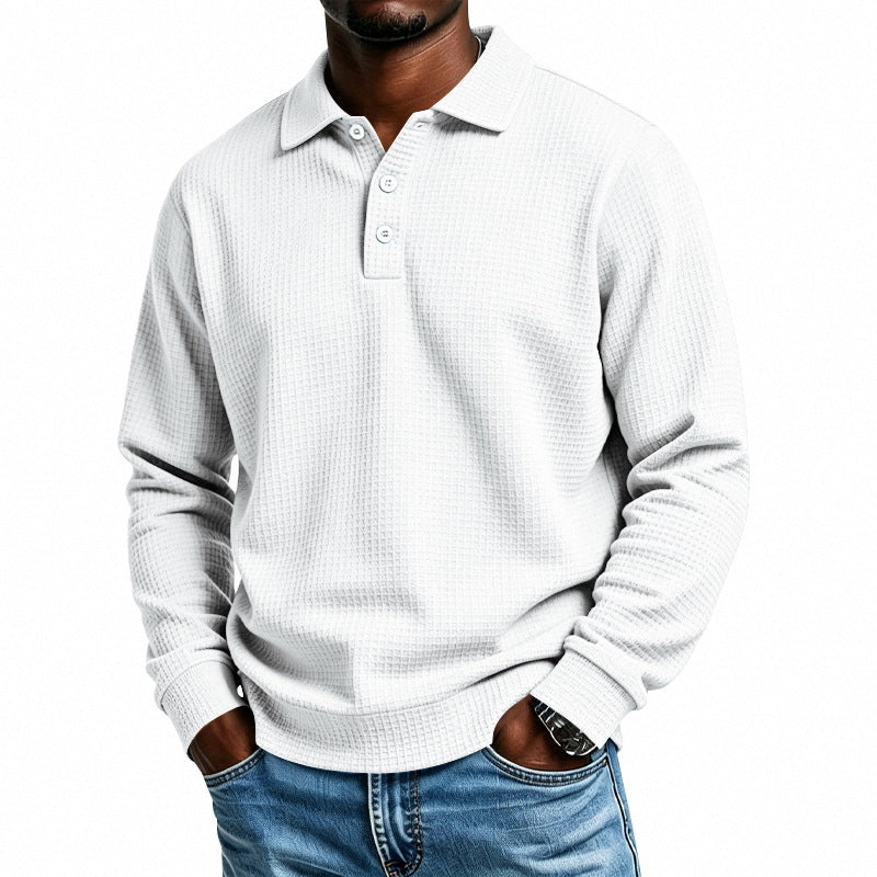 Herren Langarm-Poloshirt mit Waffelstruktur und Baumwollmix Drune