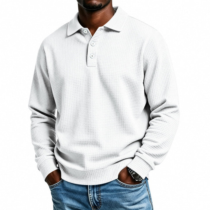 Herren Langarm-Poloshirt mit Waffelstruktur und Baumwollmix Drune